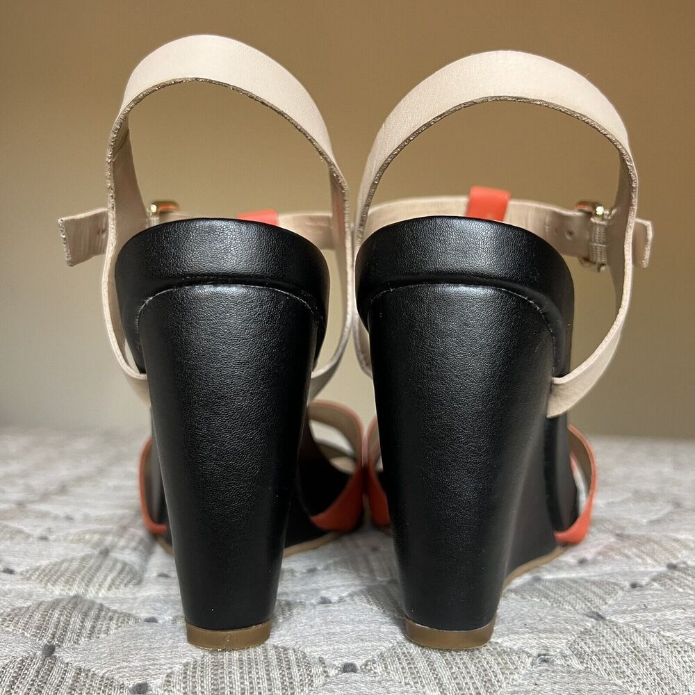 Dune London Gangster Orange Black‎ Tan Leather Wedge Sandal Shoes EU 40 US 10 - Picture 11 of 16